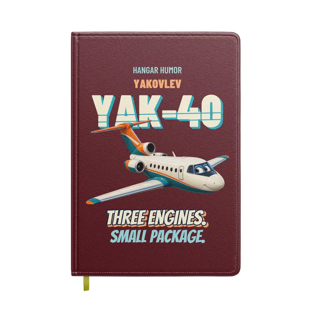 Yakovlev Yak-40 - Three engines. Small package. design on dark red notebook