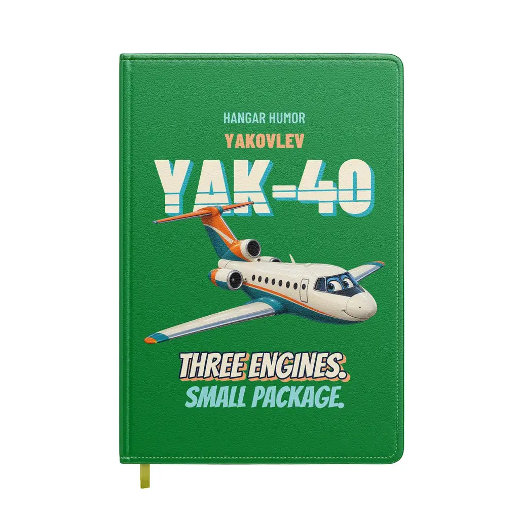 Yakovlev Yak-40 - Three engines. Small package. design on green notebook