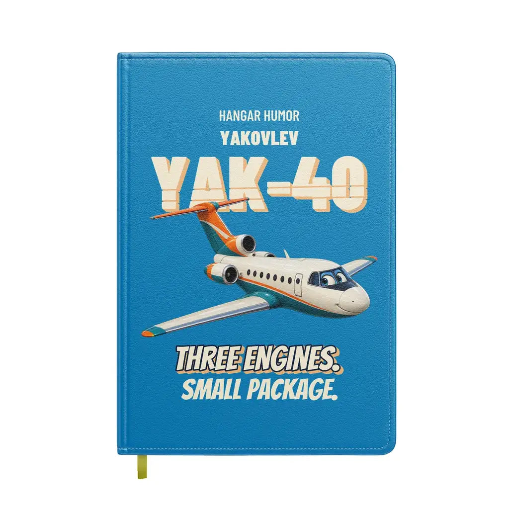 Yakovlev Yak-40 - Three engines. Small package. design on turquoise notebook