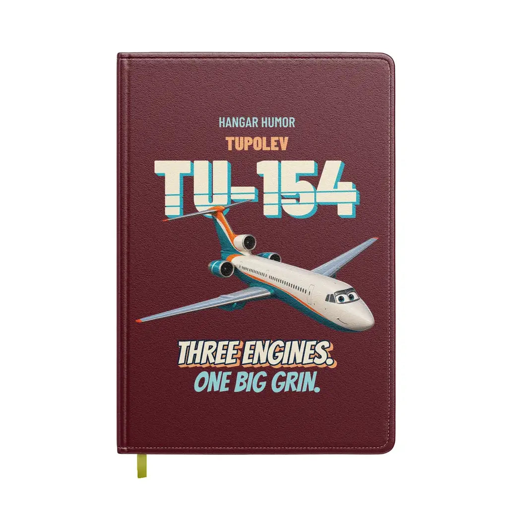 Tupolev Tu-154M - Three engines. One big grin. design on dark red notebook