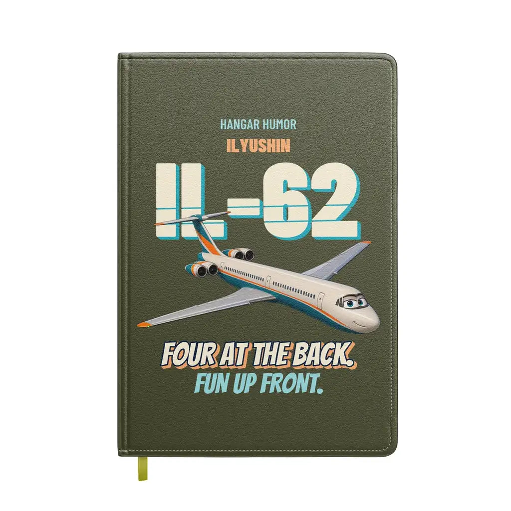 Ilyushin Il-62M - Four at the back. Fun up front. design on green army notebook