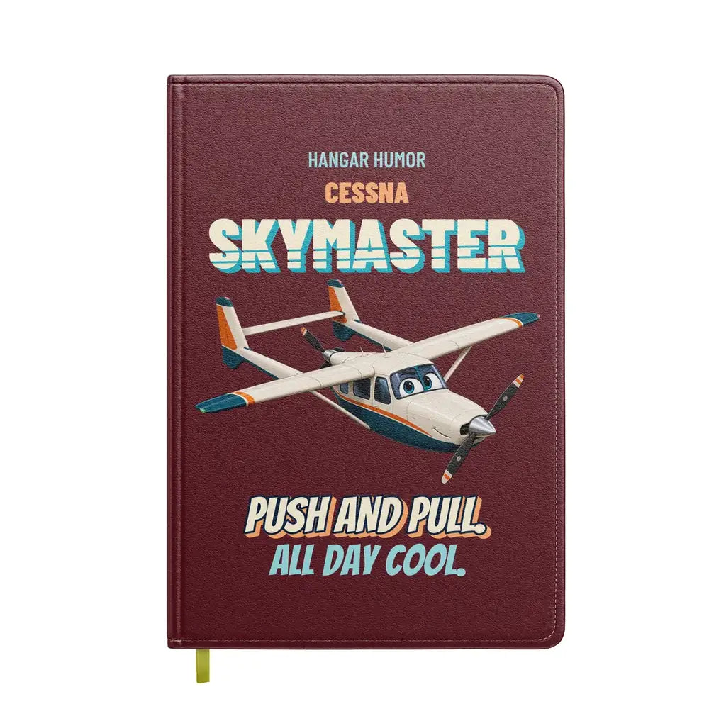 Cessna 337G Skymaster - Push and pull. All day cool. design on dark red notebook