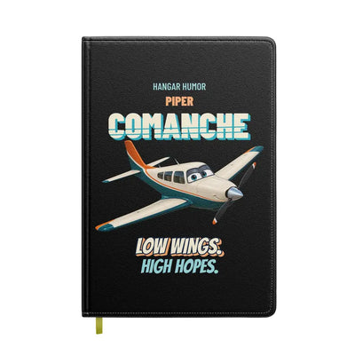 Piper PA-24-250 Comanche - Low wings. High hopes. design on black notebook