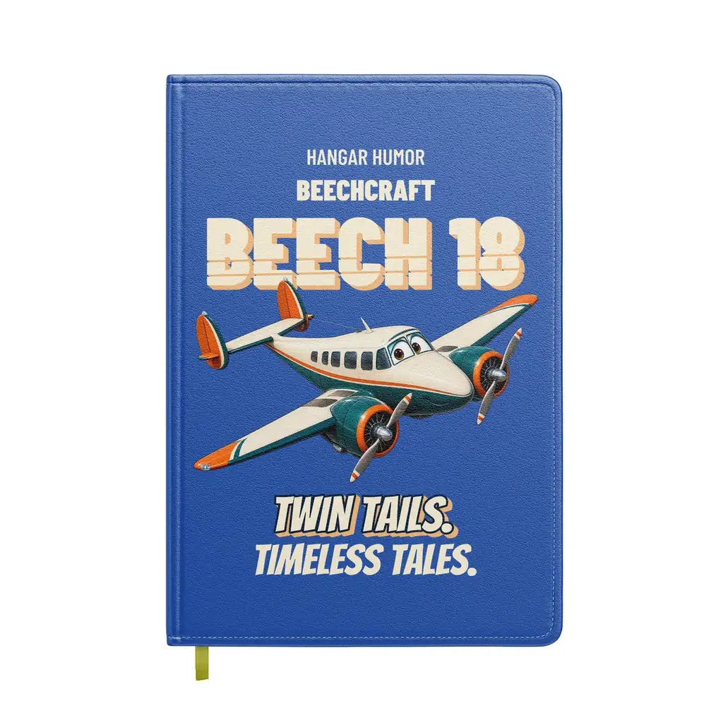 Beechcraft D18S - Twin tails. Timeless tales. design on blue notebook