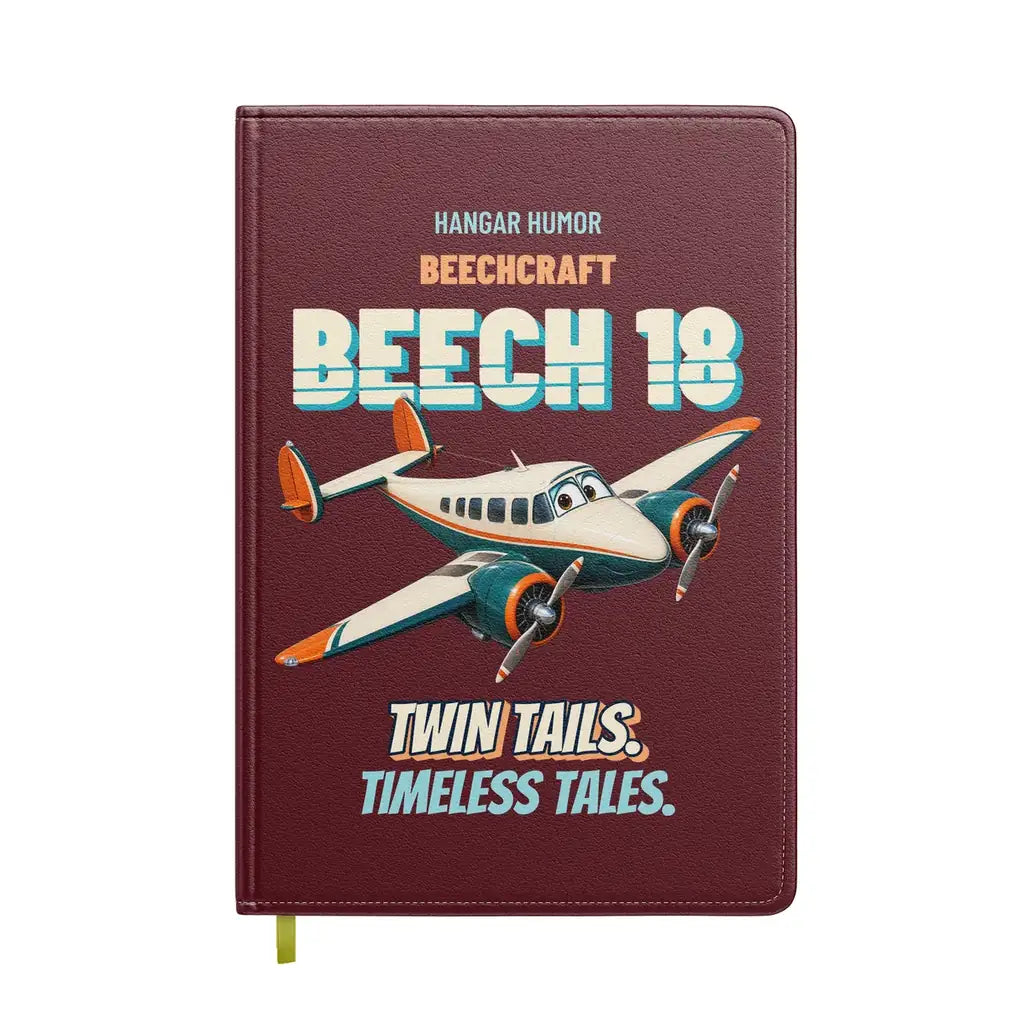 Beechcraft D18S - Twin tails. Timeless tales. design on dark red notebook