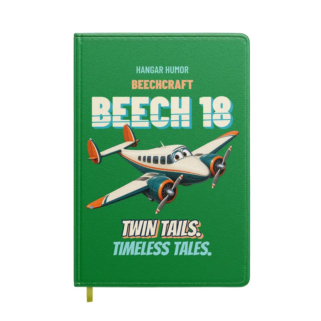Beechcraft D18S - Twin tails. Timeless tales. design on green notebook