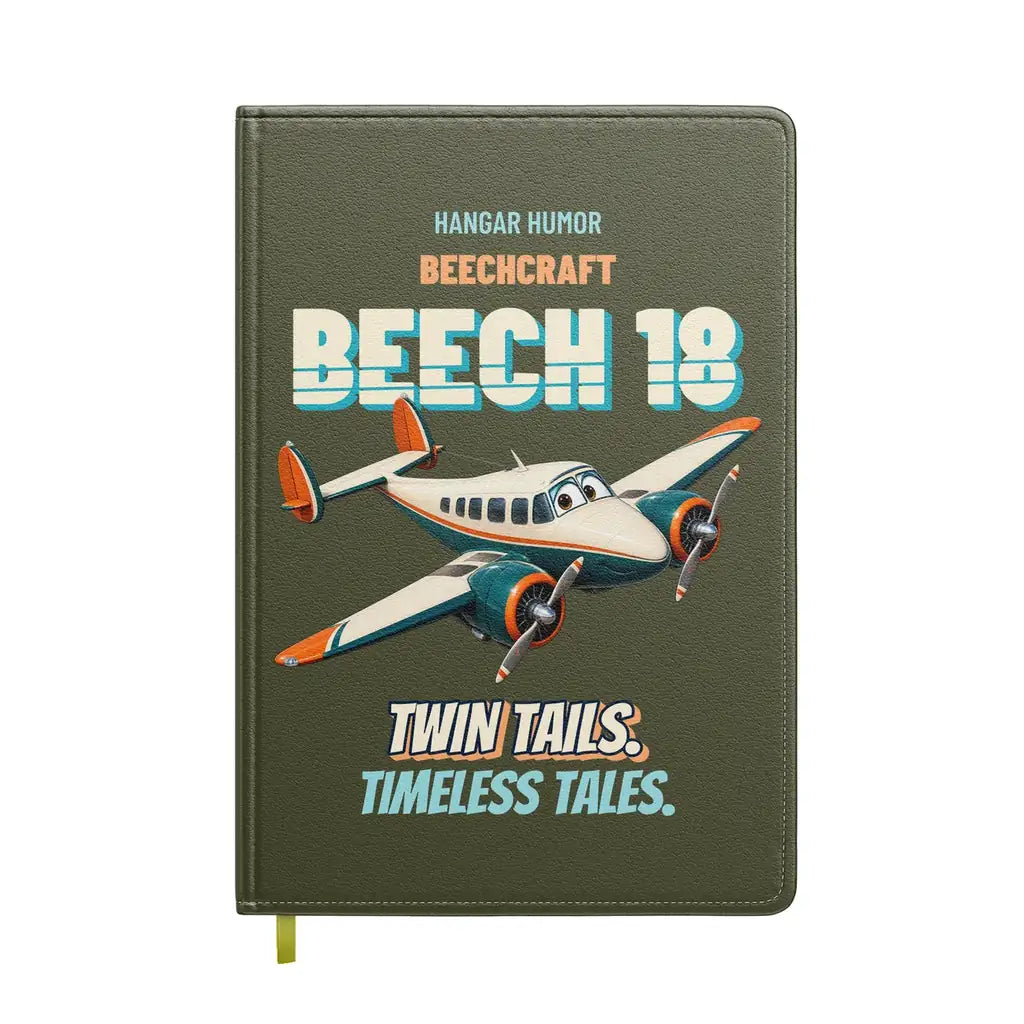 Beechcraft D18S - Twin tails. Timeless tales. design on green army notebook