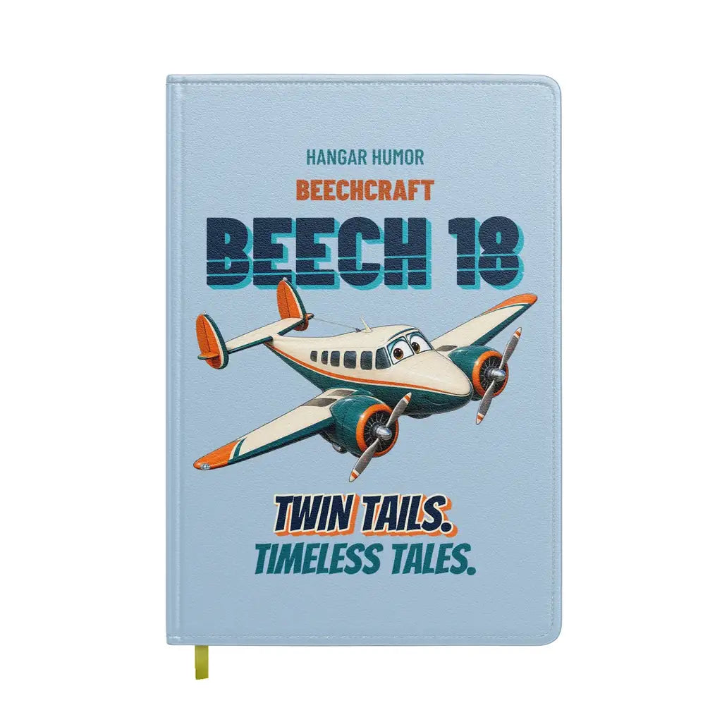 Beechcraft D18S - Twin tails. Timeless tales. design on light blue notebook