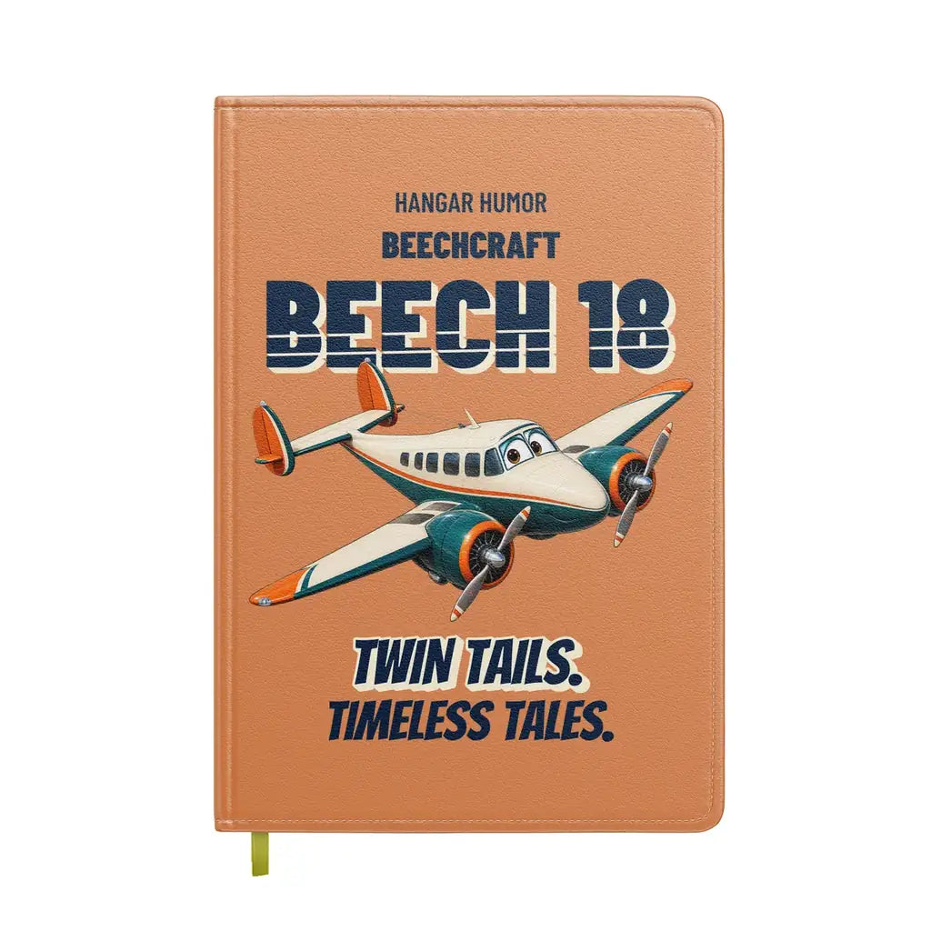 Beechcraft D18S - Twin tails. Timeless tales. design on orange notebook