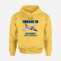 Thumbnail for Dassault Mirage IIIC - Delta wings. Sharp comebacks. design on yellow hoodie single side
