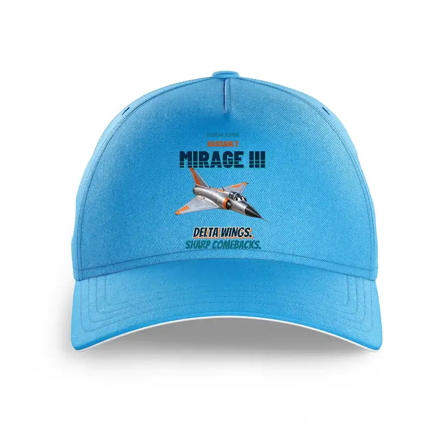 Dassault Mirage IIIC - Delta wings. Sharp comebacks. design on light blue printed hat