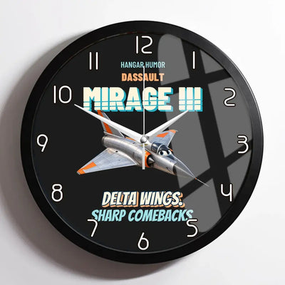 Dassault Mirage IIIC - Delta wings. Sharp comebacks. design on black framed wall clock