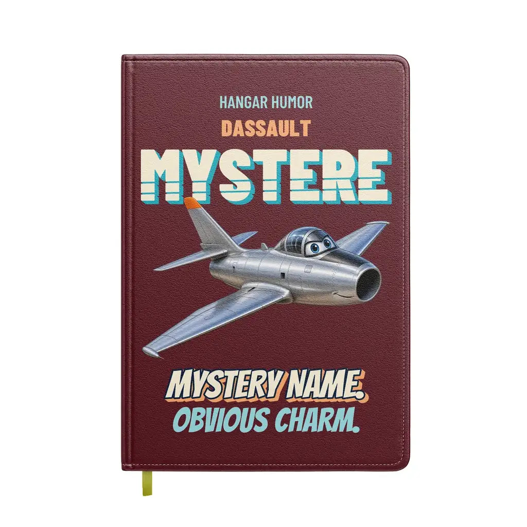 Dassault Super Mystere B2 - Mystery name. Obvious charm. design on dark red notebook