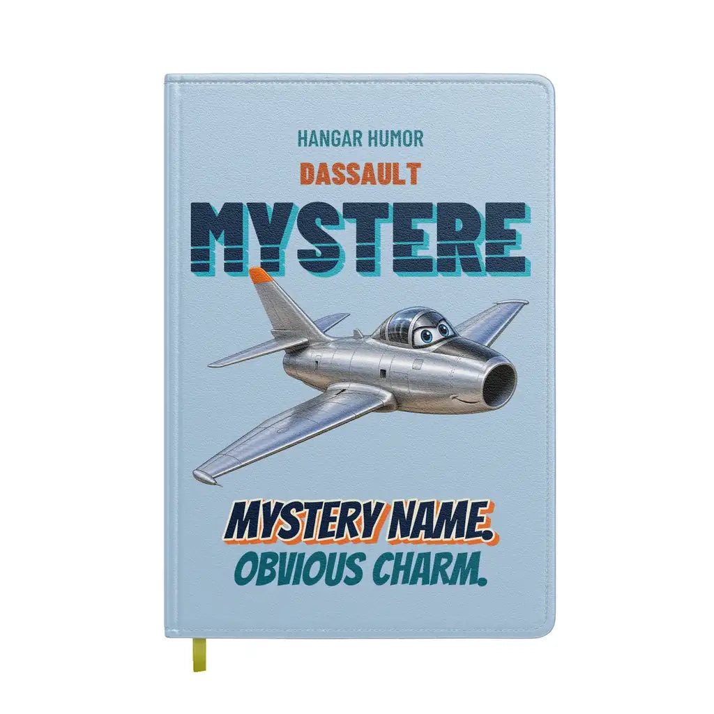 Dassault Super Mystere B2 - Mystery name. Obvious charm. design on light blue notebook