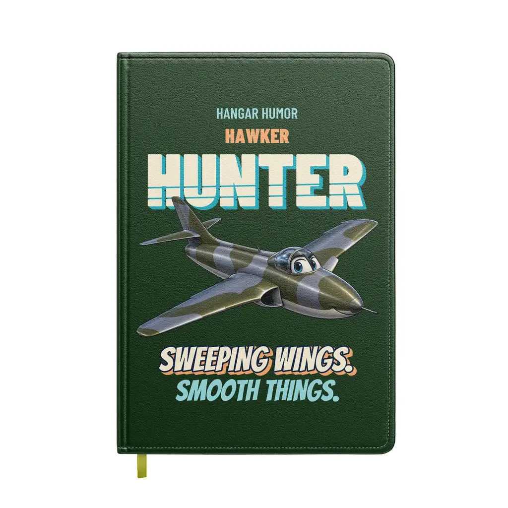 Hawker Hunter F.6 - Sweeping wings. Smooth things. design on dark green notebook