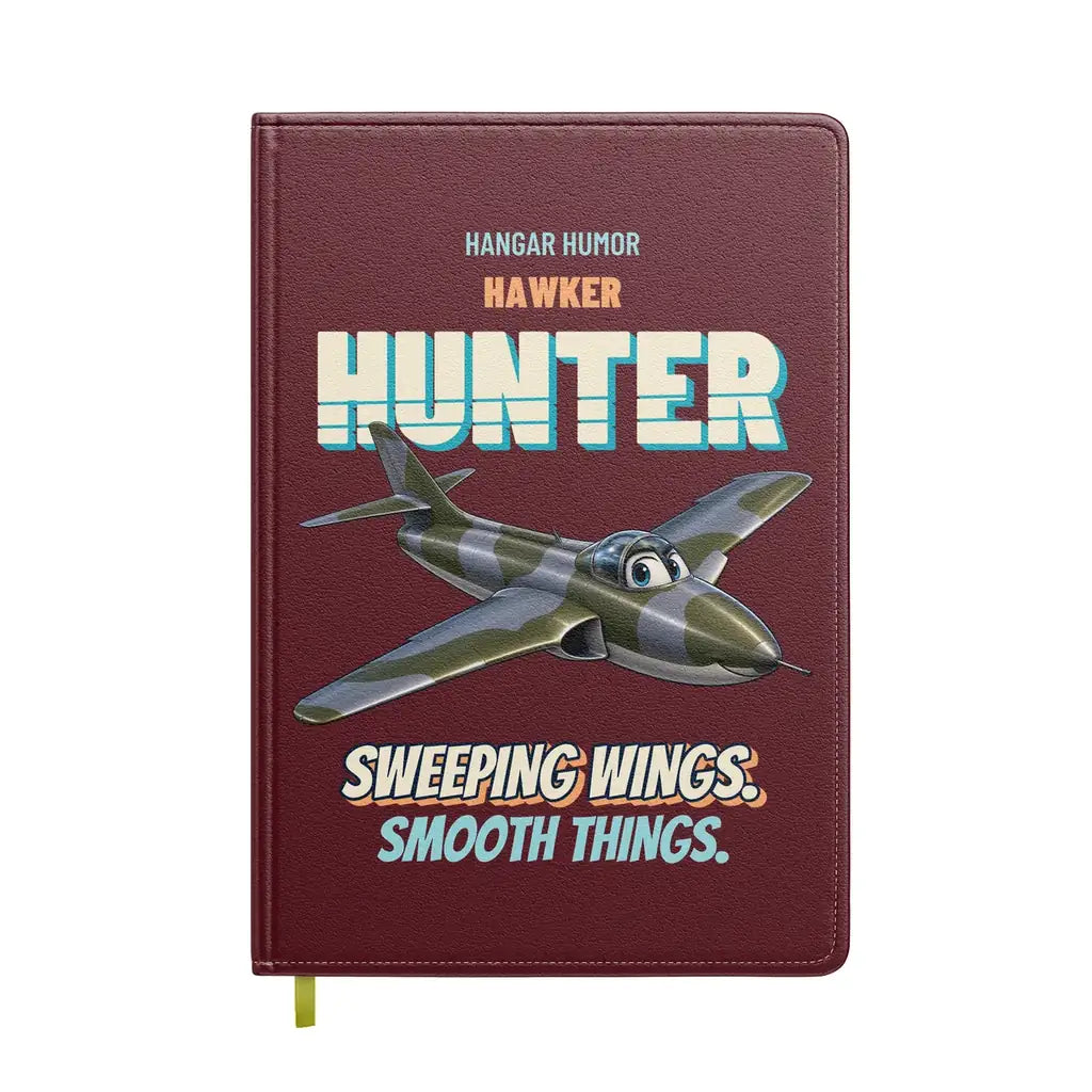 Hawker Hunter F.6 - Sweeping wings. Smooth things. design on dark red notebook