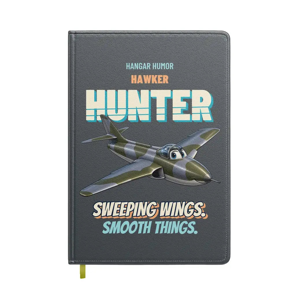 Hawker Hunter F.6 - Sweeping wings. Smooth things. design on gray notebook