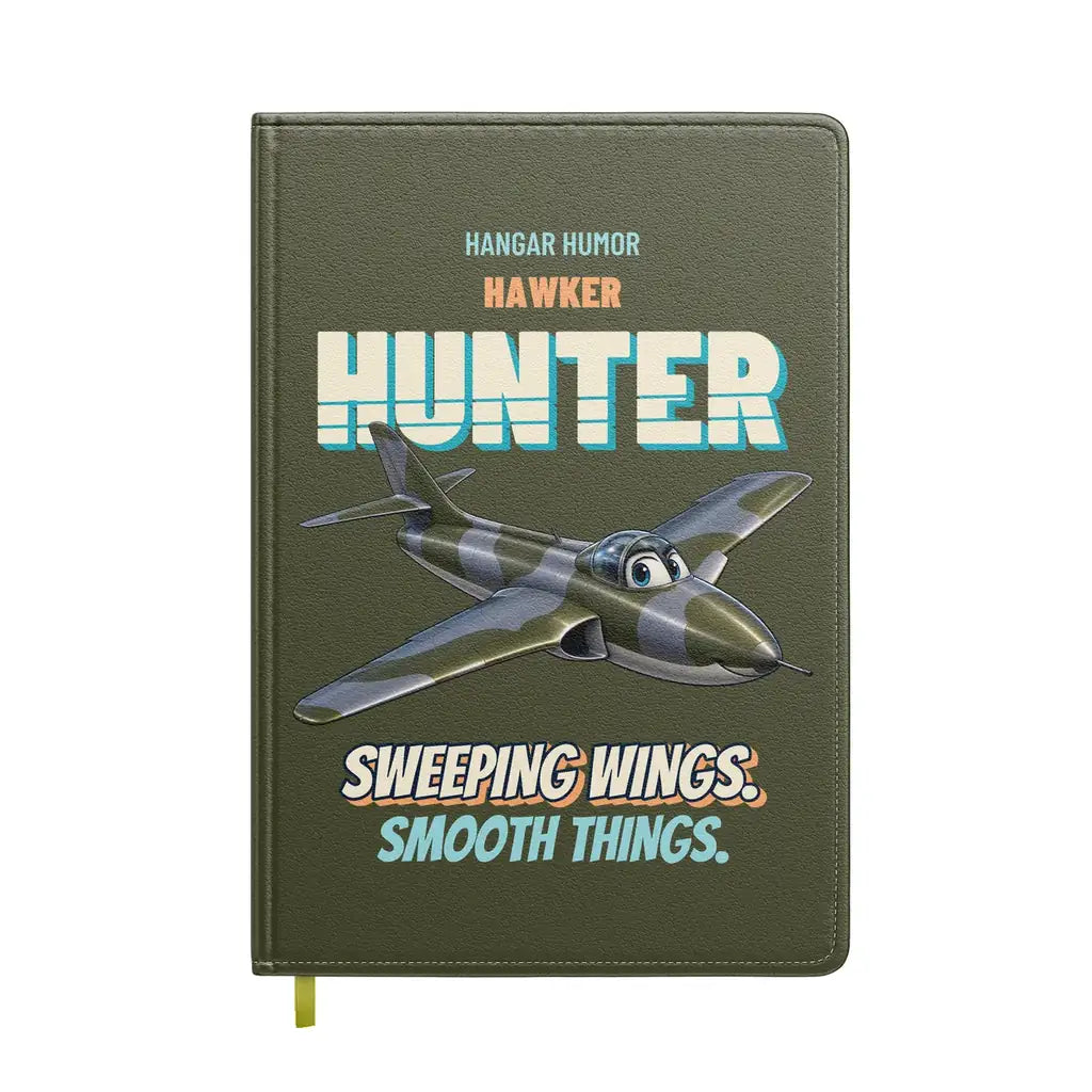 Hawker Hunter F.6 - Sweeping wings. Smooth things. design on green army notebook