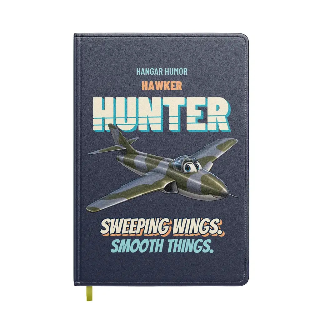 Hawker Hunter F.6 - Sweeping wings. Smooth things. design on navy blue notebook
