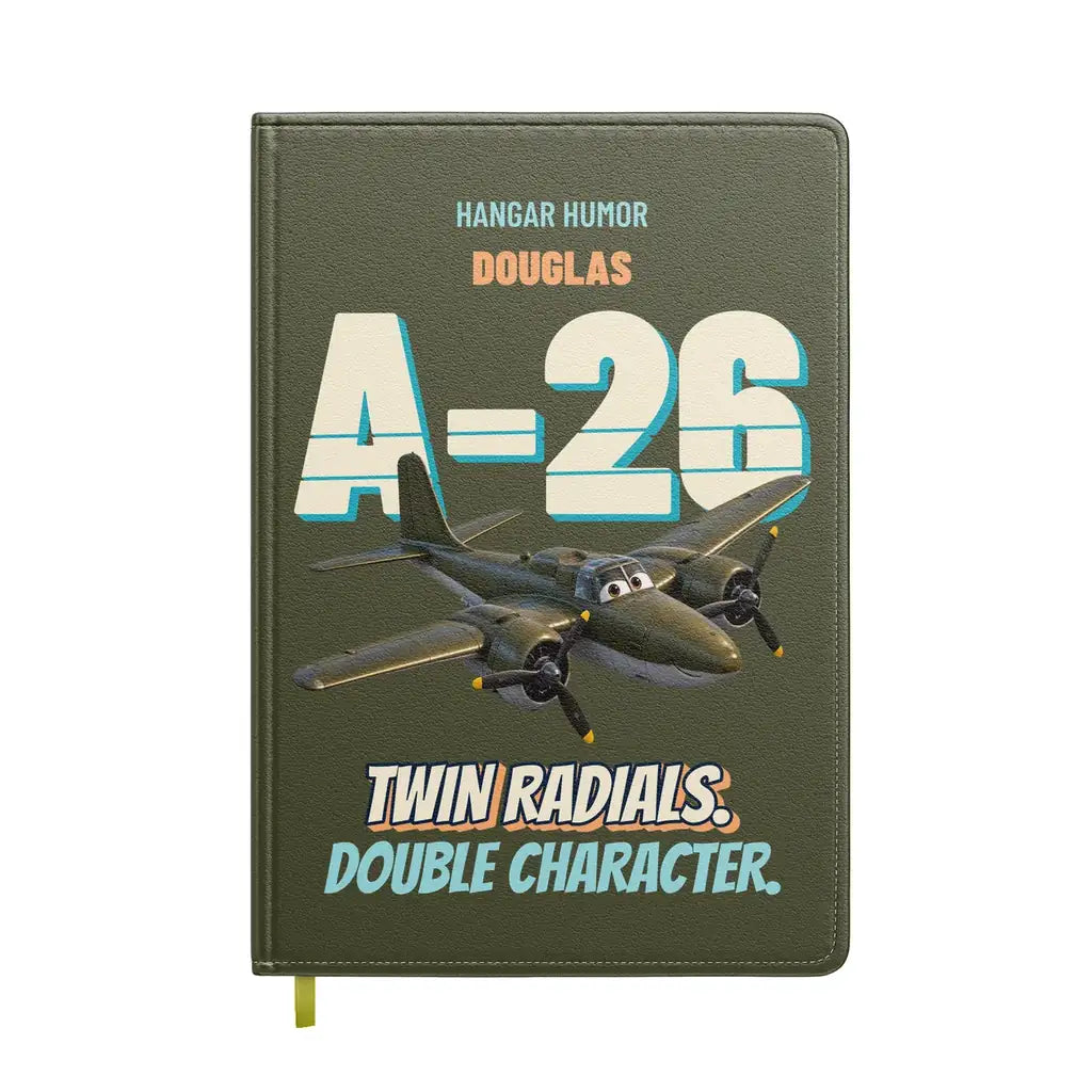 Douglas A-26B Invader - Twin radials. Double character. design on green army notebook