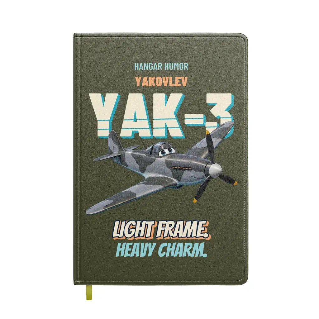 Yakovlev Yak-3 - Light frame. Heavy charm. design on green army notebook
