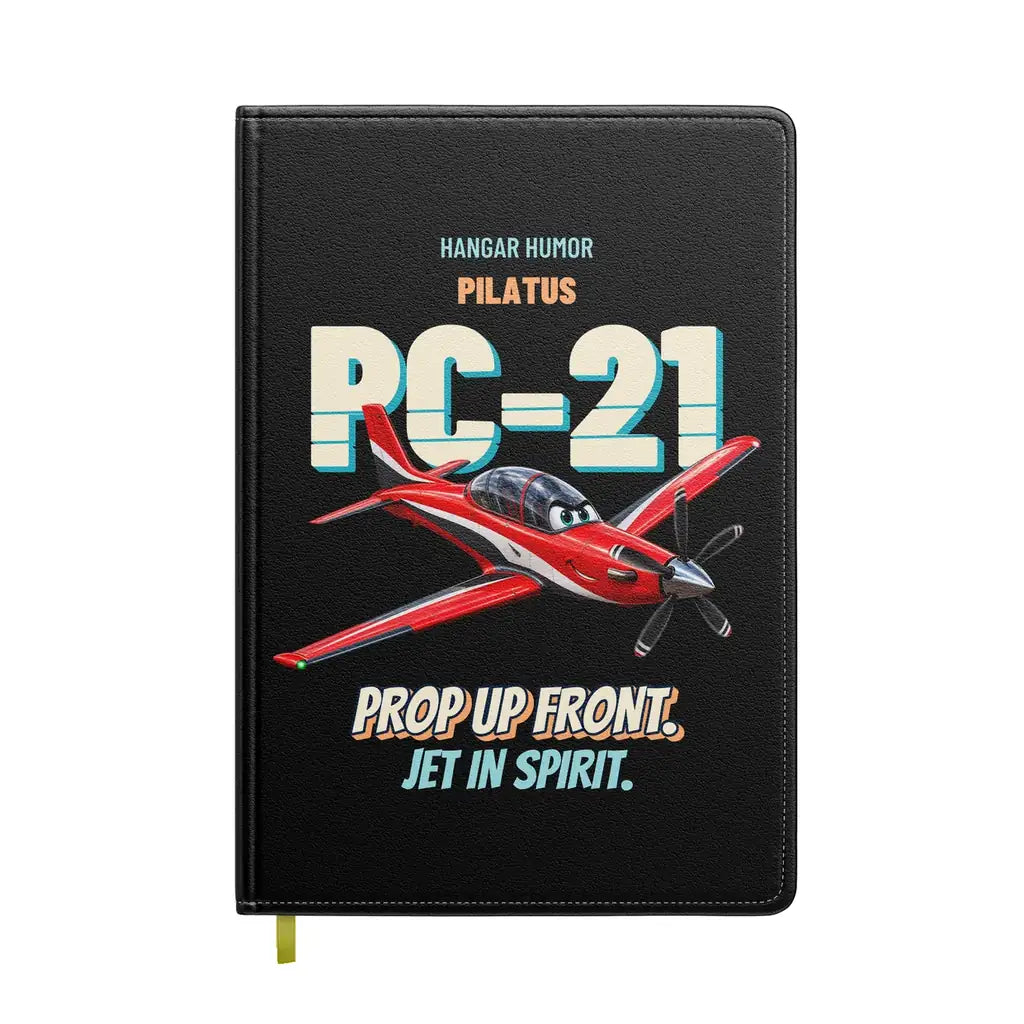 Pilatus PC-21 - Prop up front. Jet in spirit. design on black notebook