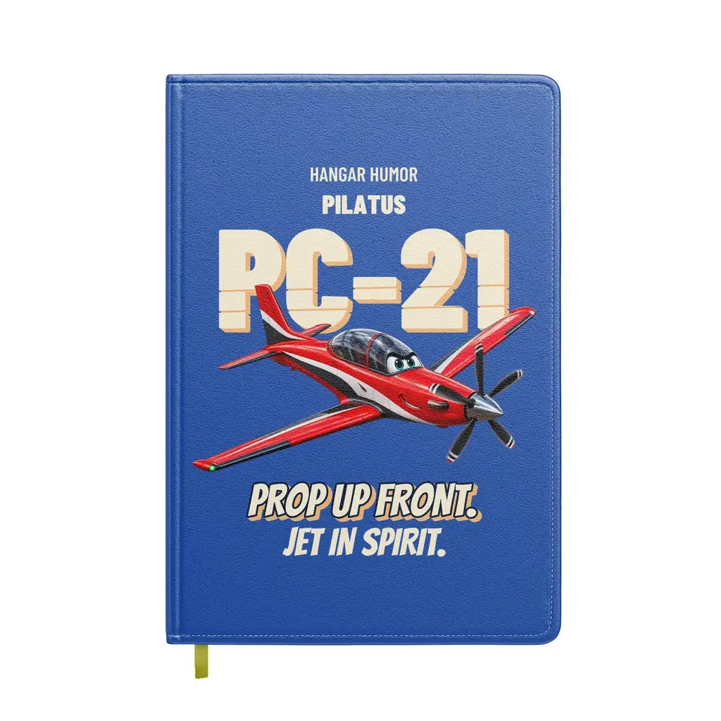 Pilatus PC-21 - Prop up front. Jet in spirit. design on blue notebook
