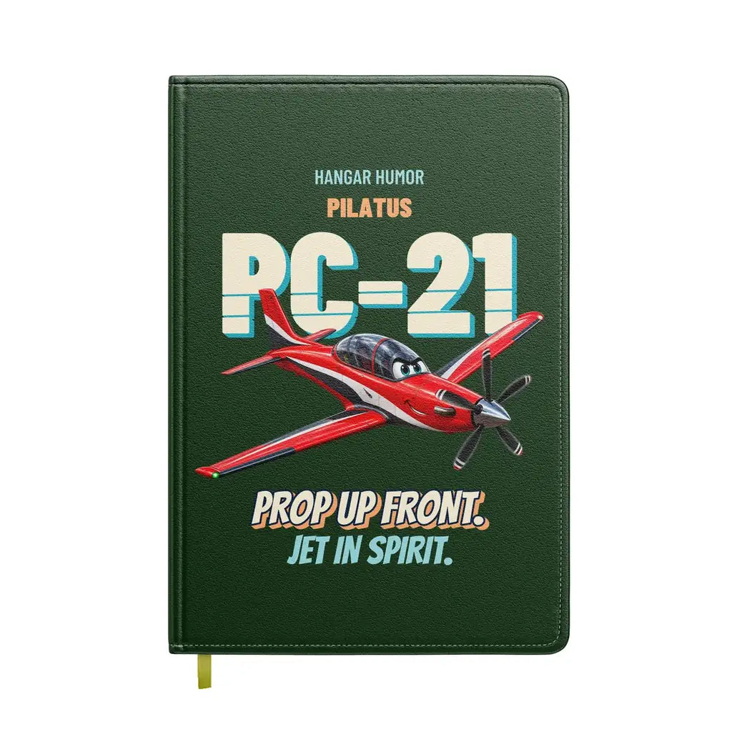 Pilatus PC-21 - Prop up front. Jet in spirit. design on dark green notebook