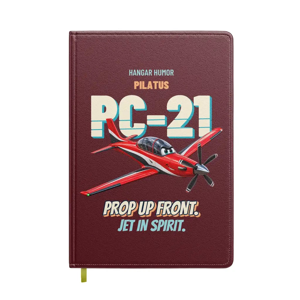 Pilatus PC-21 - Prop up front. Jet in spirit. design on dark red notebook
