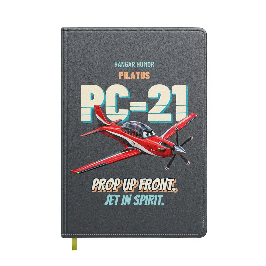 Pilatus PC-21 - Prop up front. Jet in spirit. design on gray notebook