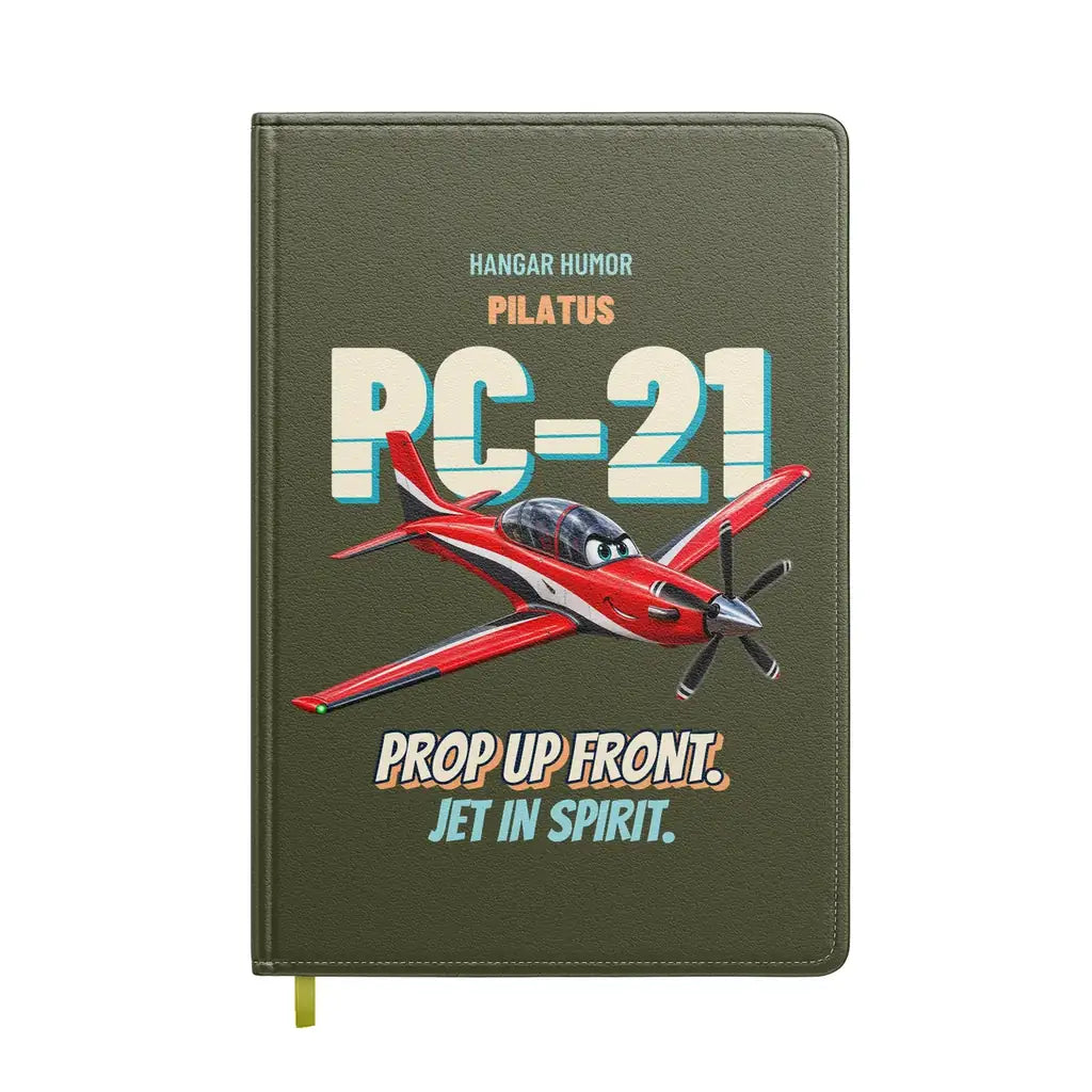 Pilatus PC-21 - Prop up front. Jet in spirit. design on green army notebook