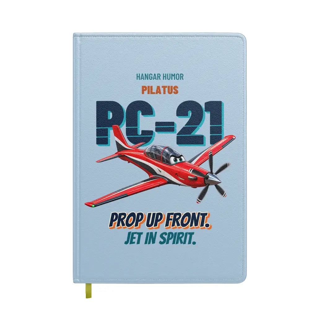 Pilatus PC-21 - Prop up front. Jet in spirit. design on light blue notebook