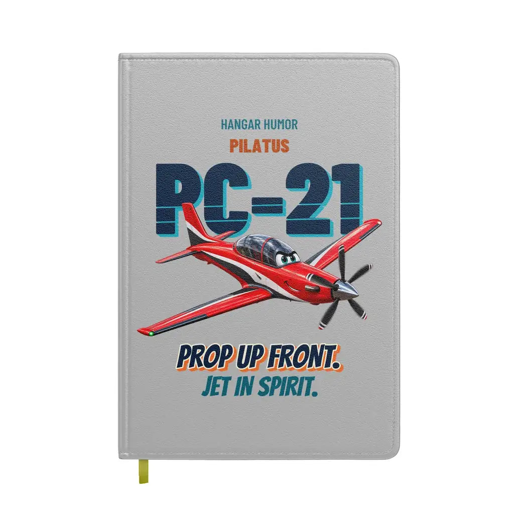 Pilatus PC-21 - Prop up front. Jet in spirit. design on light gray notebook