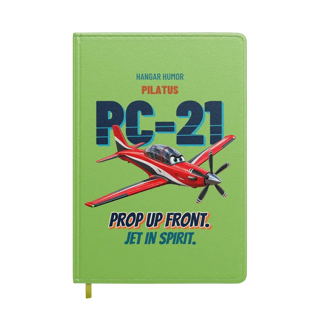 Pilatus PC-21 - Prop up front. Jet in spirit. design on light green notebook