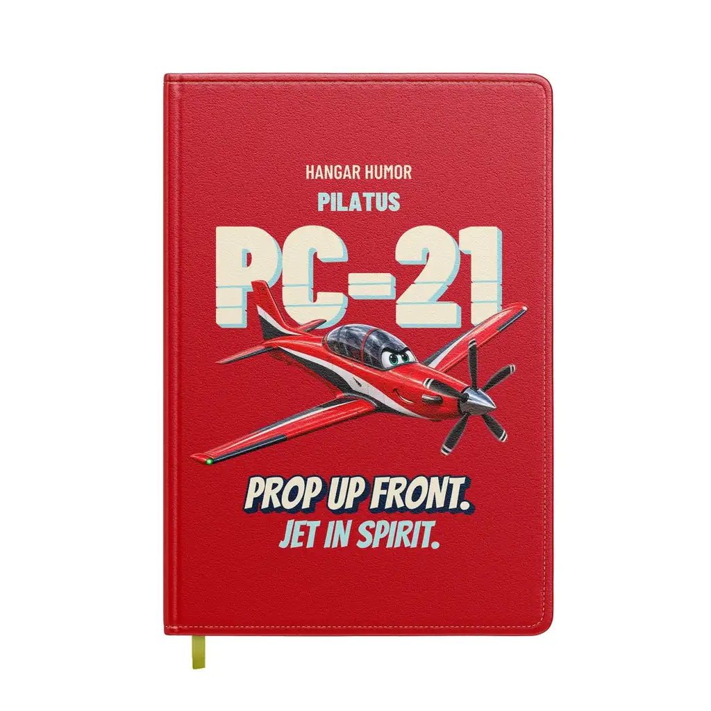 Pilatus PC-21 - Prop up front. Jet in spirit. design on red notebook
