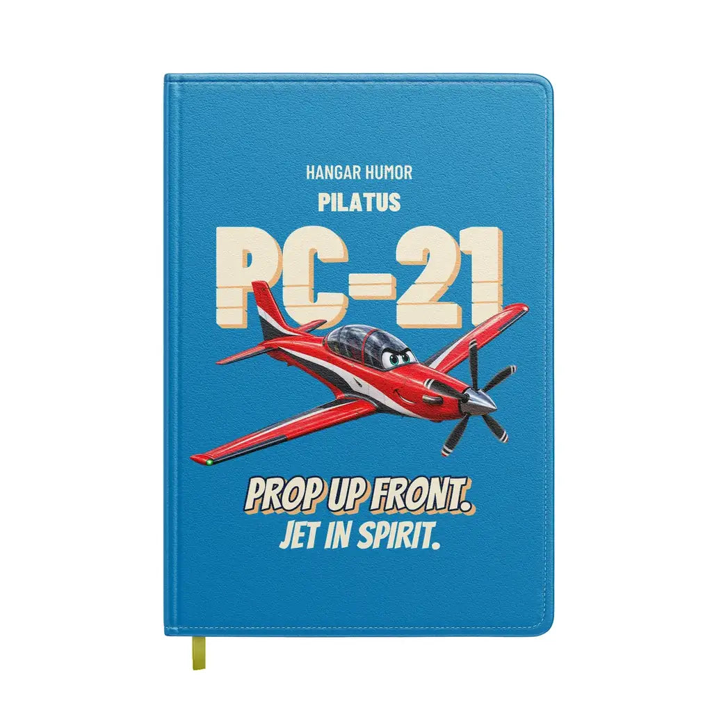 Pilatus PC-21 - Prop up front. Jet in spirit. design on turquoise notebook