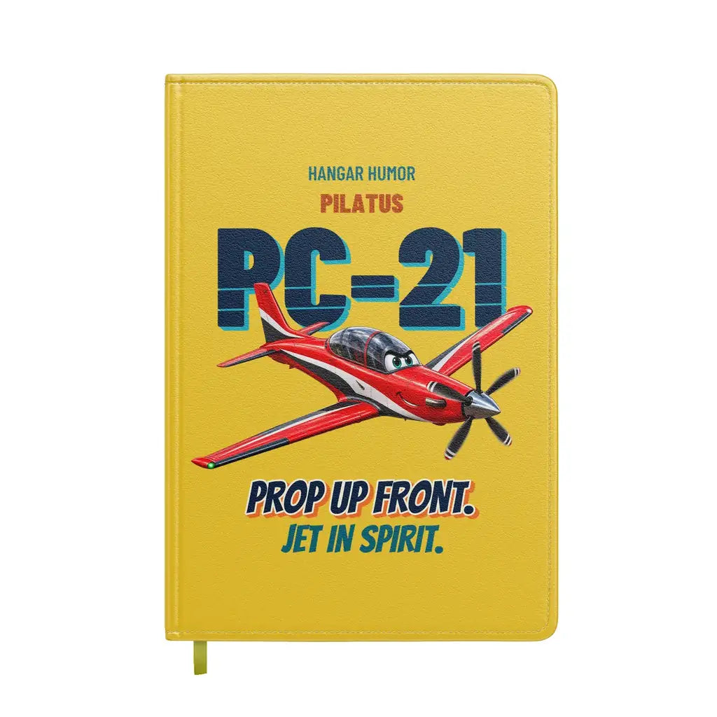 Pilatus PC-21 - Prop up front. Jet in spirit. design on yellow notebook