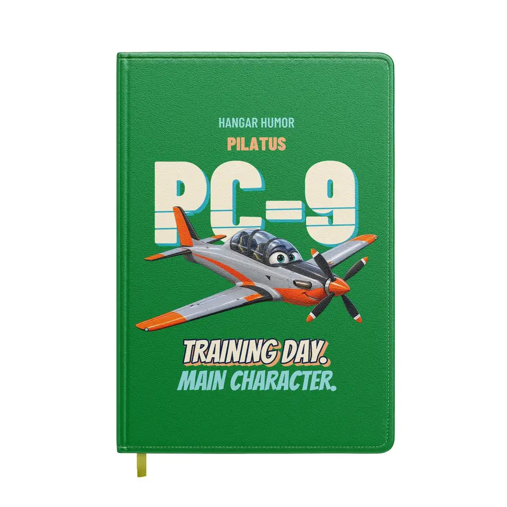Pilatus PC-9M - Training day. Main character. design on green notebook