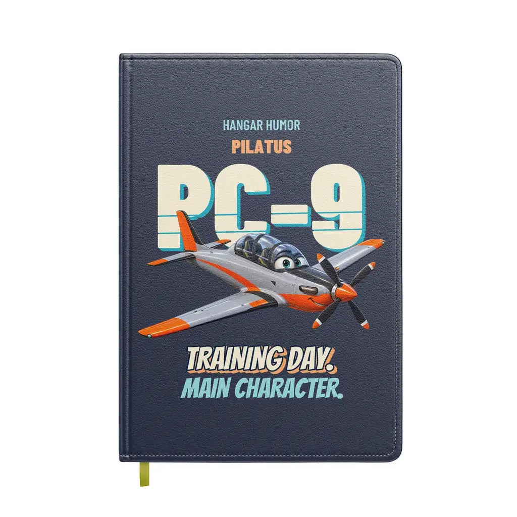 Pilatus PC-9M - Training day. Main character. design on navy blue notebook