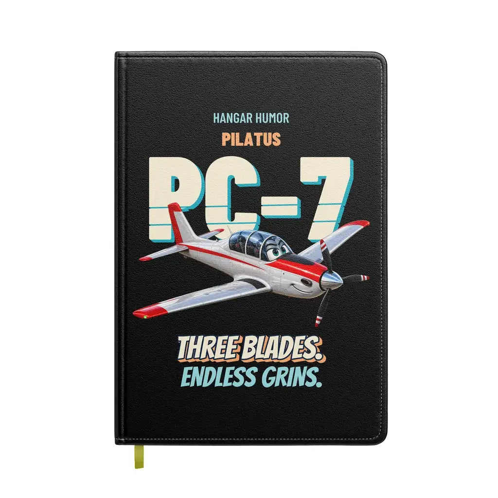 Pilatus PC-7 - Three blades. Endless grins. design on black notebook