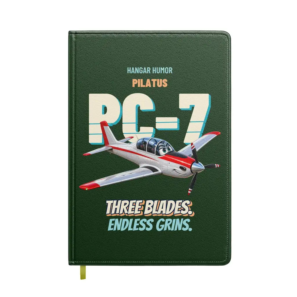 Pilatus PC-7 - Three blades. Endless grins. design on dark green notebook
