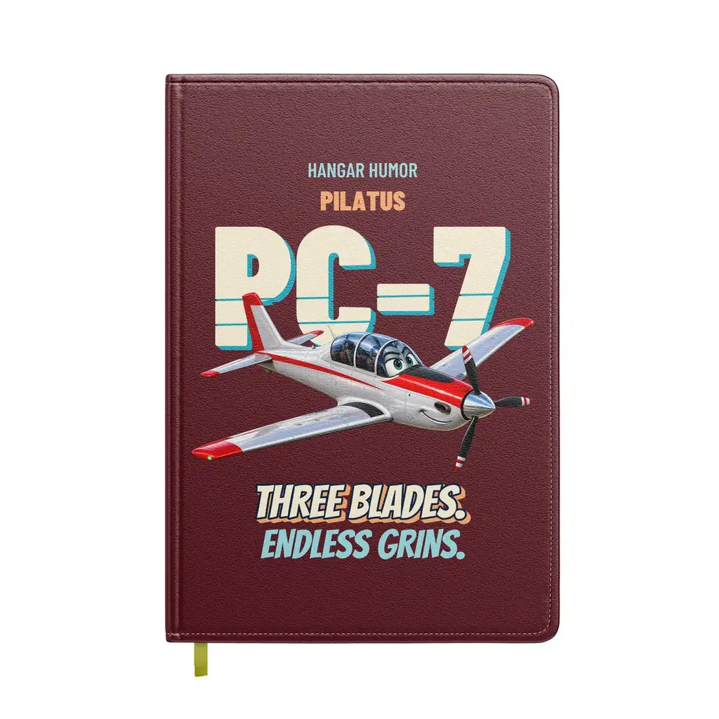 Pilatus PC-7 - Three blades. Endless grins. design on dark red notebook