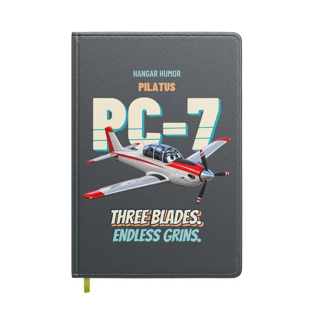 Pilatus PC-7 - Three blades. Endless grins. design on gray notebook