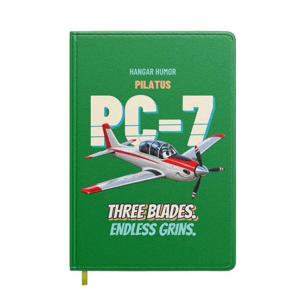 Pilatus PC-7 - Three blades. Endless grins. design on green notebook