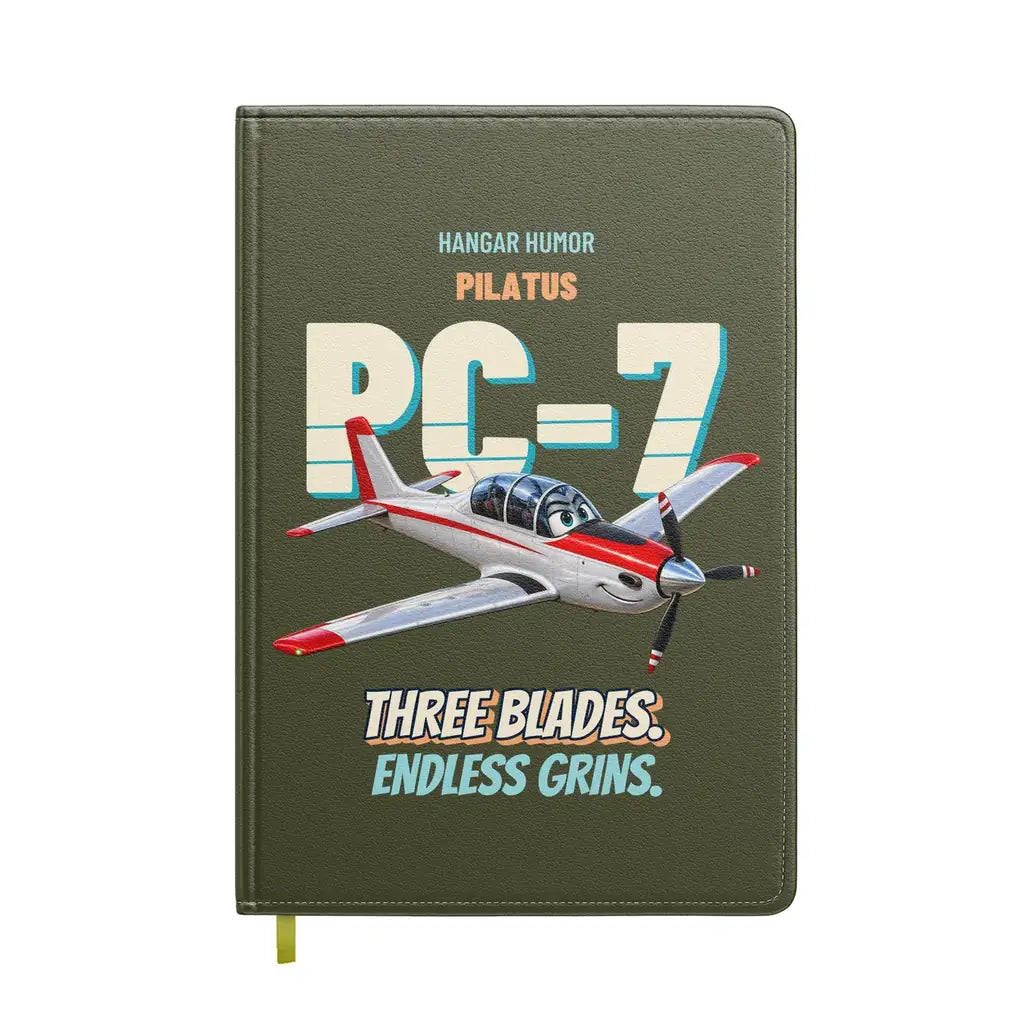 Pilatus PC-7 - Three blades. Endless grins. design on green army notebook
