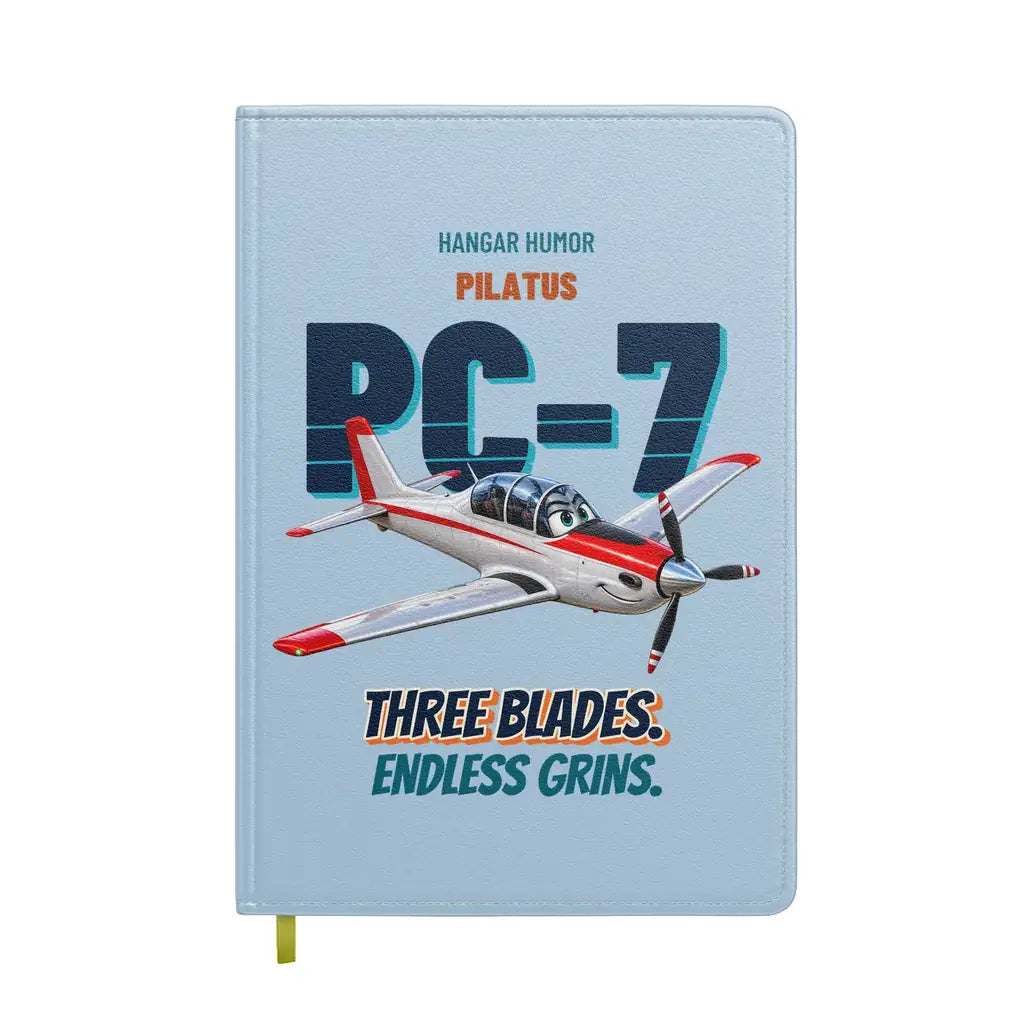 Pilatus PC-7 - Three blades. Endless grins. design on light blue notebook