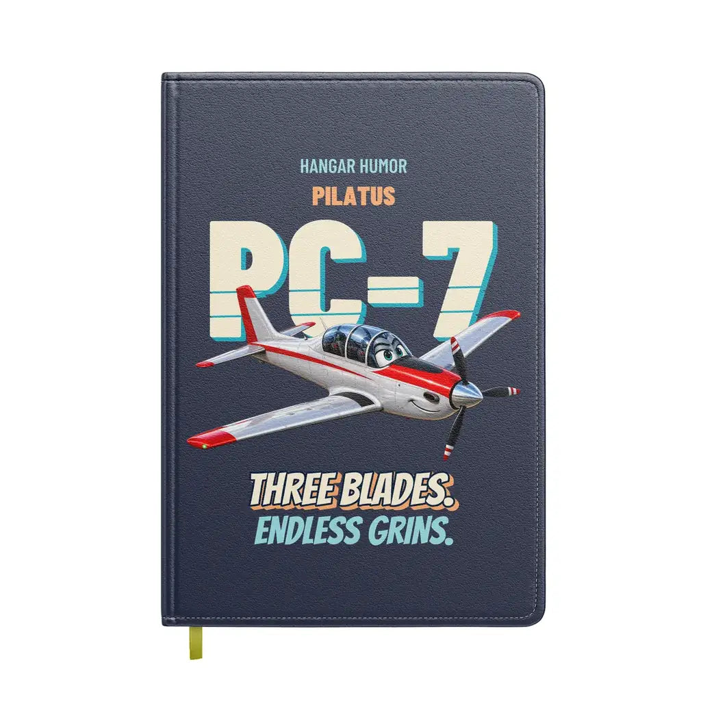 Pilatus PC-7 - Three blades. Endless grins. design on navy blue notebook