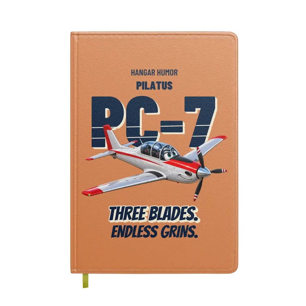 Pilatus PC-7 - Three blades. Endless grins. design on orange notebook