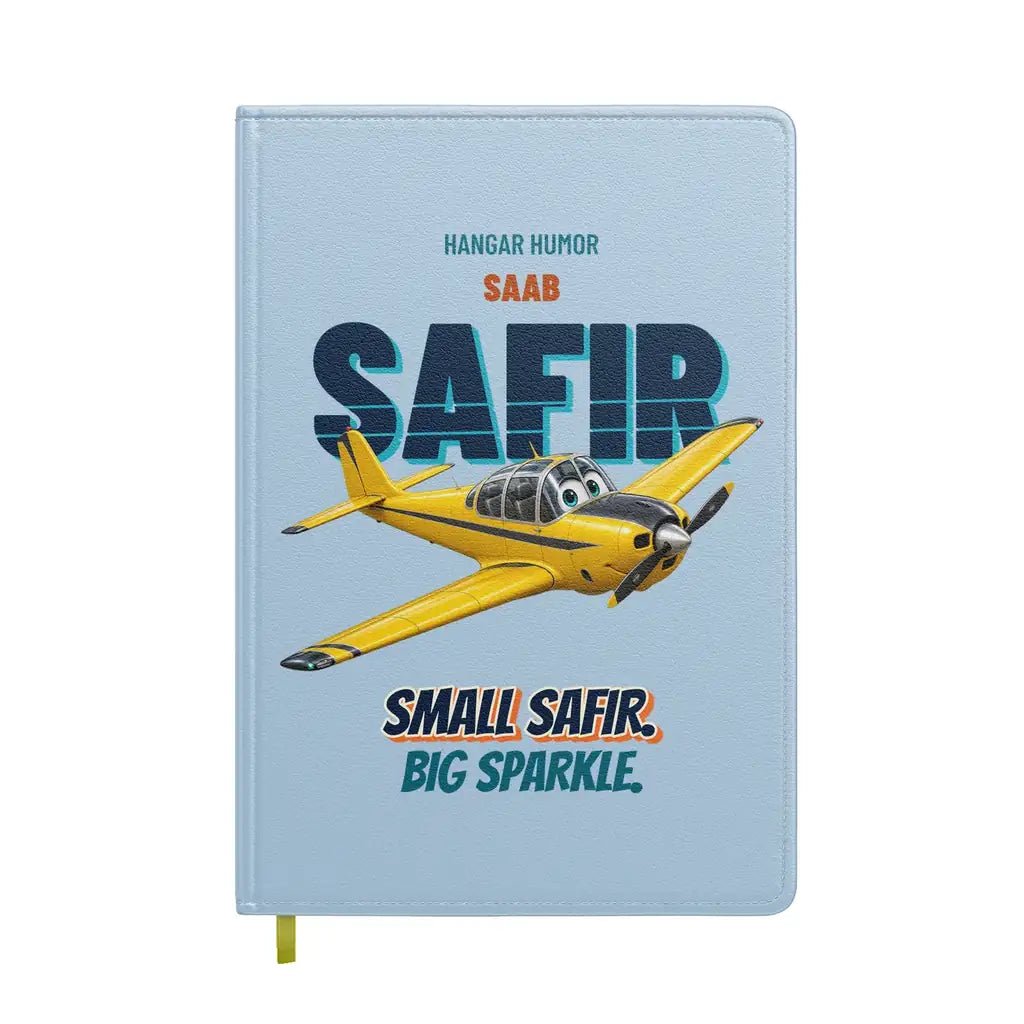 Saab 91D Safir - Small safir. Big sparkle. design on light blue notebook