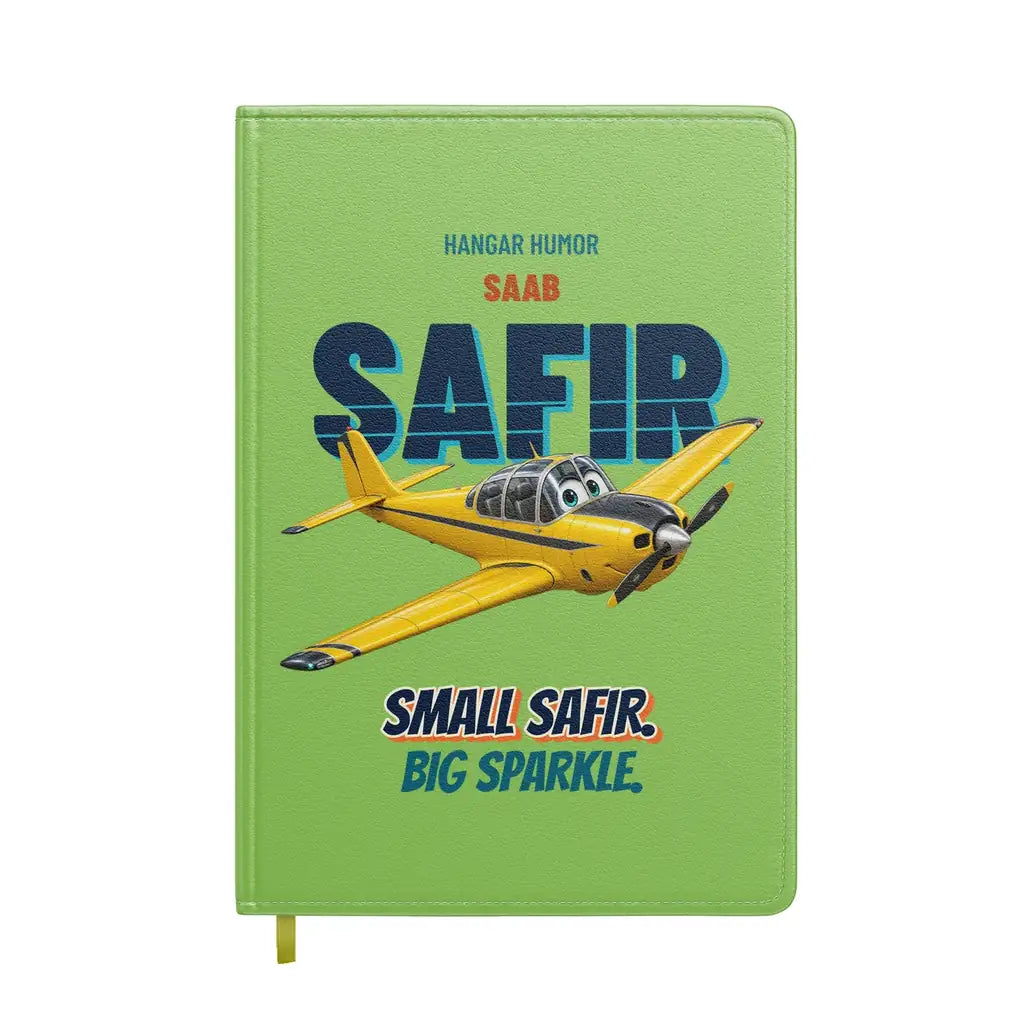 Saab 91D Safir - Small safir. Big sparkle. design on light green notebook